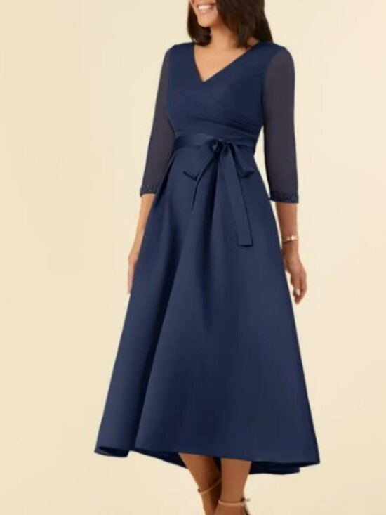 Azazie Dresses & Skirts - Azazie Maritza  Stretch Dark Navy A-Line Pleated Matte Satin Dress | Size 8